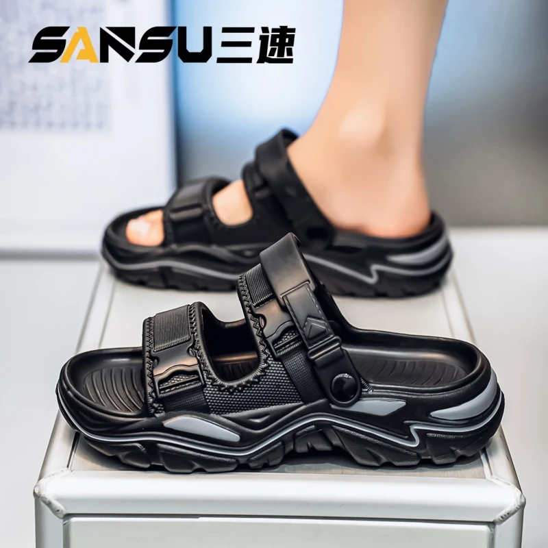 sansu/三速男士夏季防滑耐磨两穿运动凉拖鞋外穿沙滩鞋舒适轻便