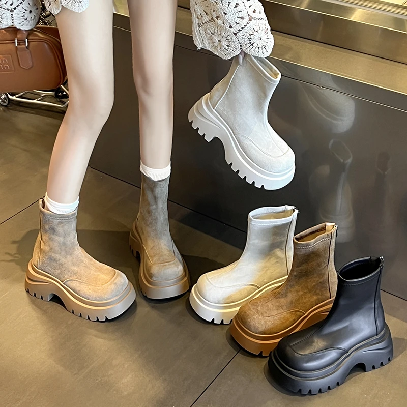 厚底小个子增高马丁靴女2025新款复古瘦瘦靴秋季短靴时尚时装靴子