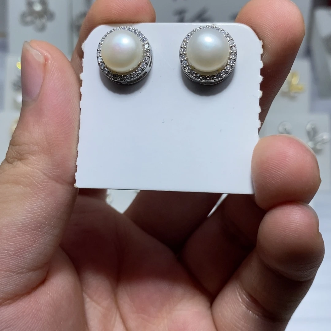 淡水珍珠耳饰银S925镶嵌