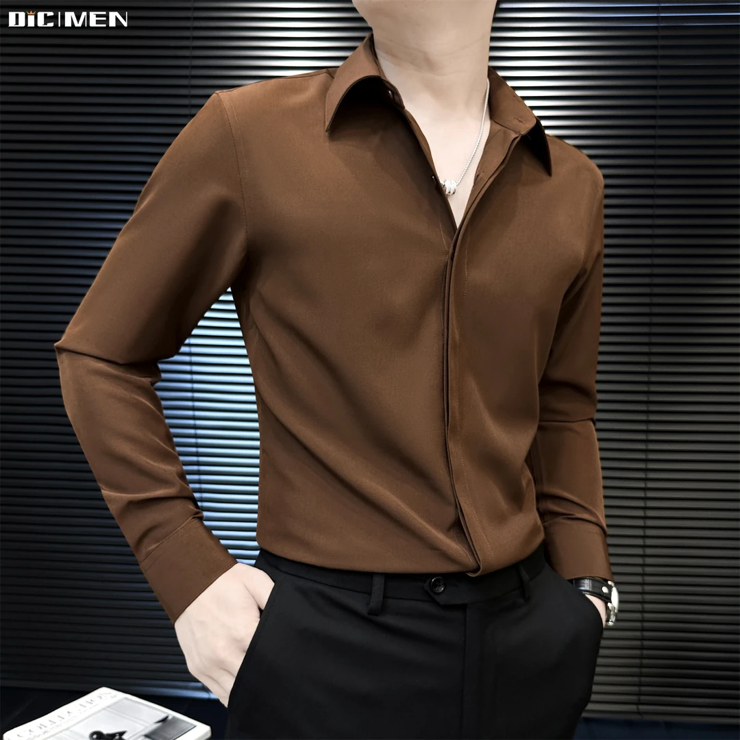 简约暗扣衬衫男款长袖尖领休闲修身英伦雅痞风格男装衬衣男士商务