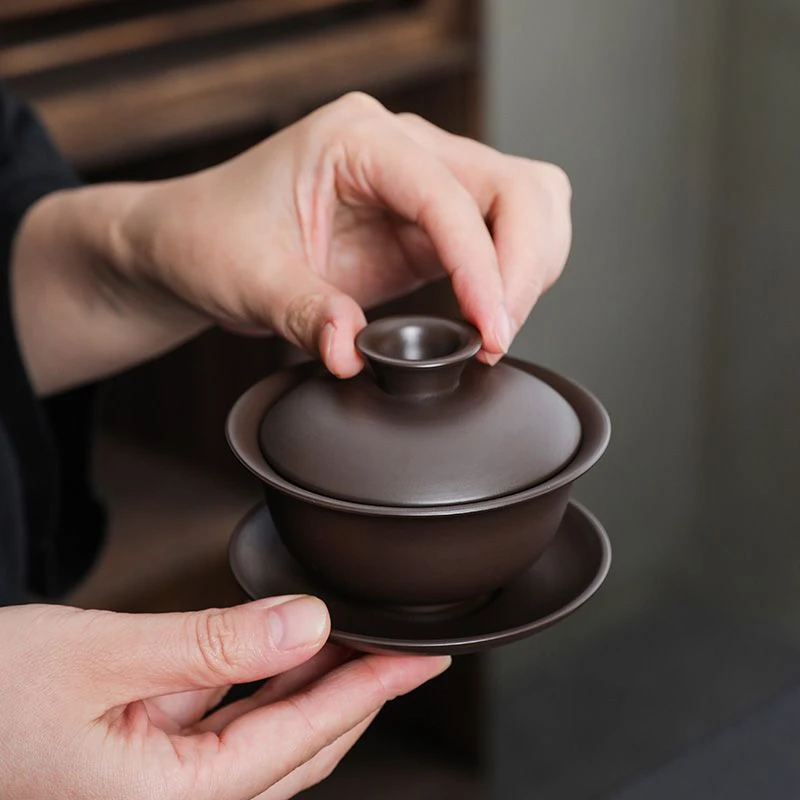紫砂三才盖碗家用高档防烫功夫泡茶器具简约茶具