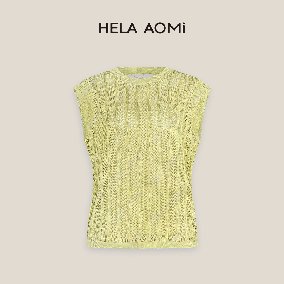 HELAAOMI“后背蕾丝针织”莱赛尔后露背蕾丝钩花针织背心CY5BM32539