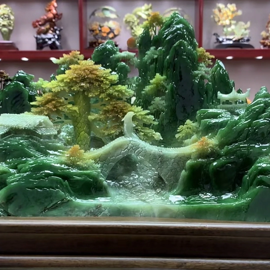 8969家居装饰摆件玉石雕刻电视柜玄关中式创意书房山水花鸟白菜