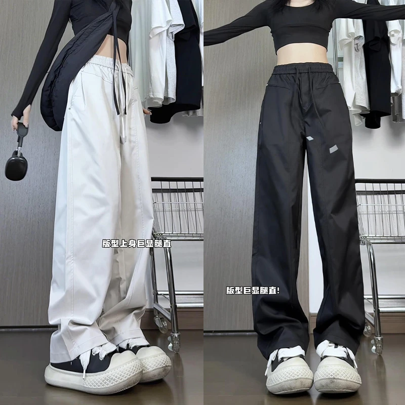 美式高街潮牌解构休闲裤男女早秋季铆钉压褶显瘦百搭直筒工装裤子