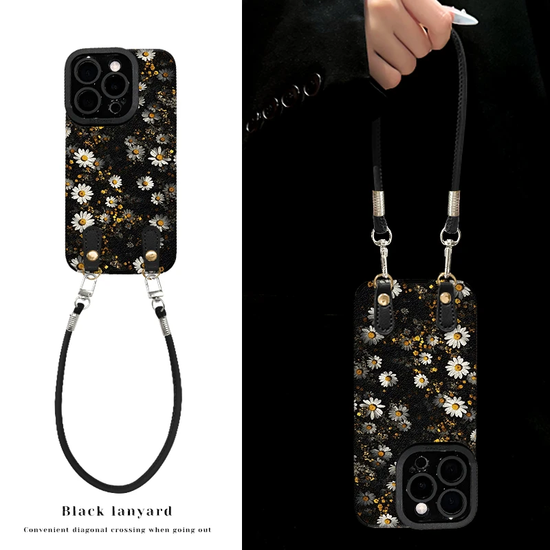 满屏雏菊适用苹果16pro华为vivo小米oppo瞳眼羊皮手机壳女防摔ins