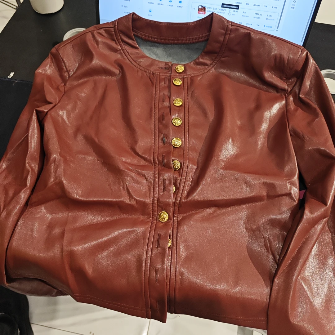 DWYS【宋总】红色扣蛋白皮衫
