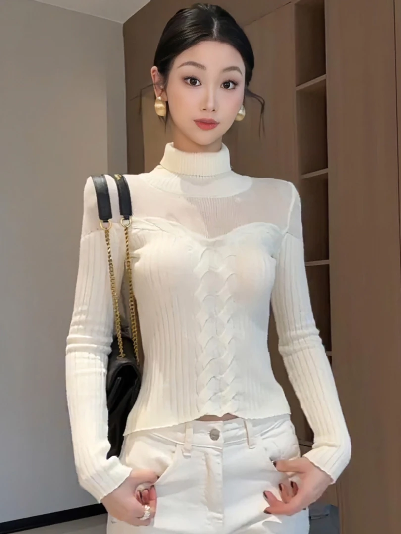 纯欲辣妹气质镂空长袖针织衫女款2026春季新款百搭显瘦打底衫上衣