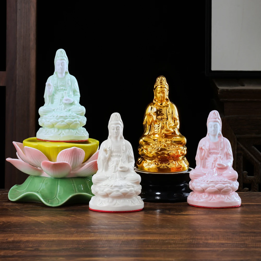 古莲南海观世音娘娘吉祥如意陶瓷工艺品观音菩萨家用白瓷神像雕塑