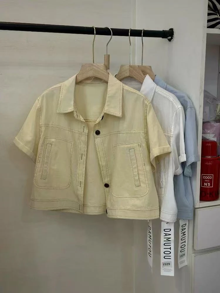 【代莹优选】1529翻领短袖衬衫女高级感复古港风开衫