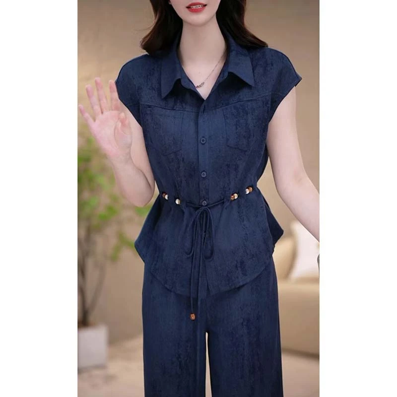 【米兰】【两件套】2025新款夏季时尚洋气质简约百搭套裤女D2173