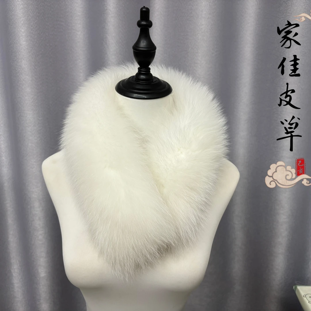 真毛狐狸毛保暖不起球极简风中国风成人围巾白色秋冬毛皮草毛绒