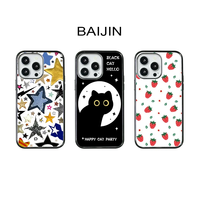 白瑾原创小黑猫超薄亚克力适用iPhone16promax苹果15PRO手机壳