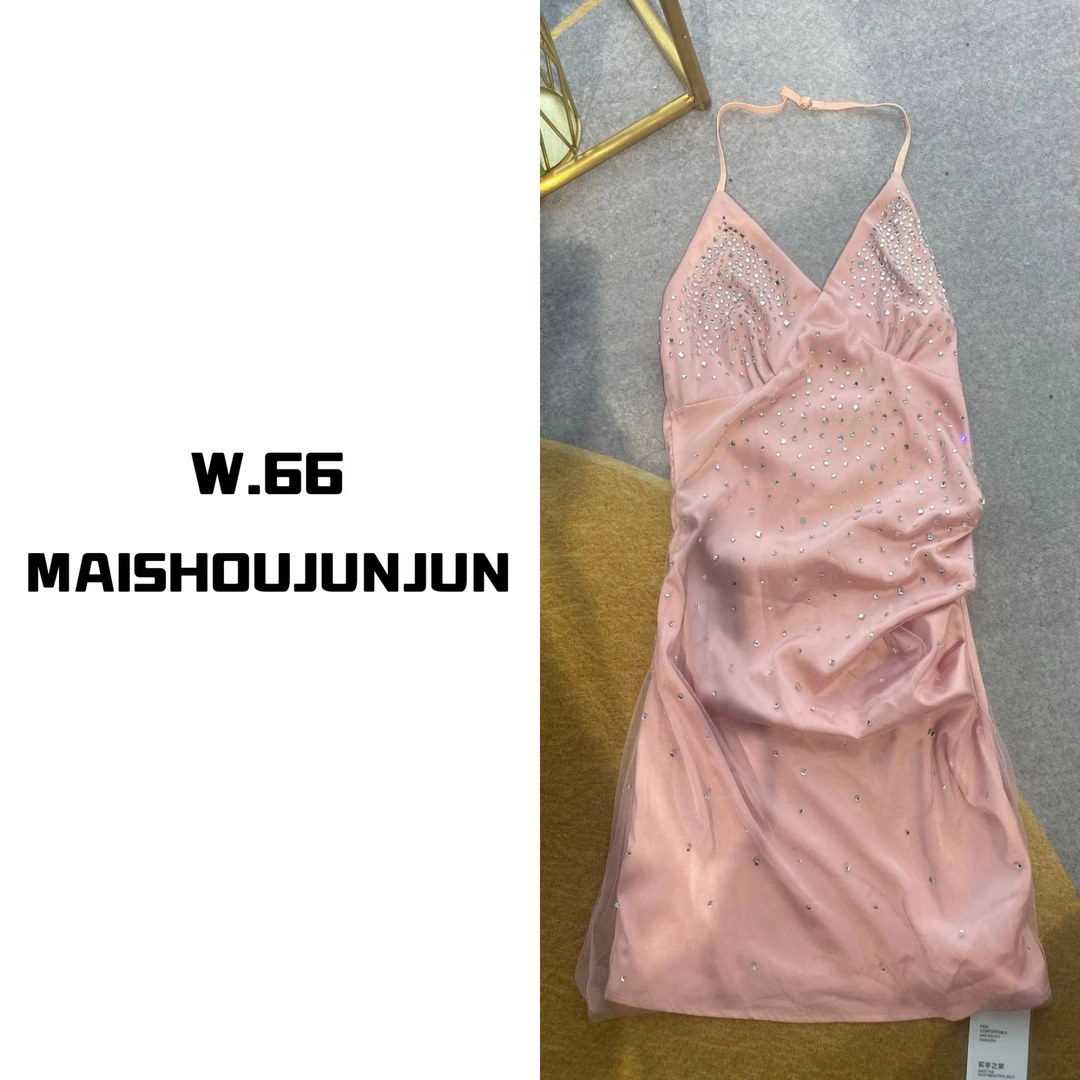 新款设计师款性感时尚烫钻挂脖无袖连衣裙90885