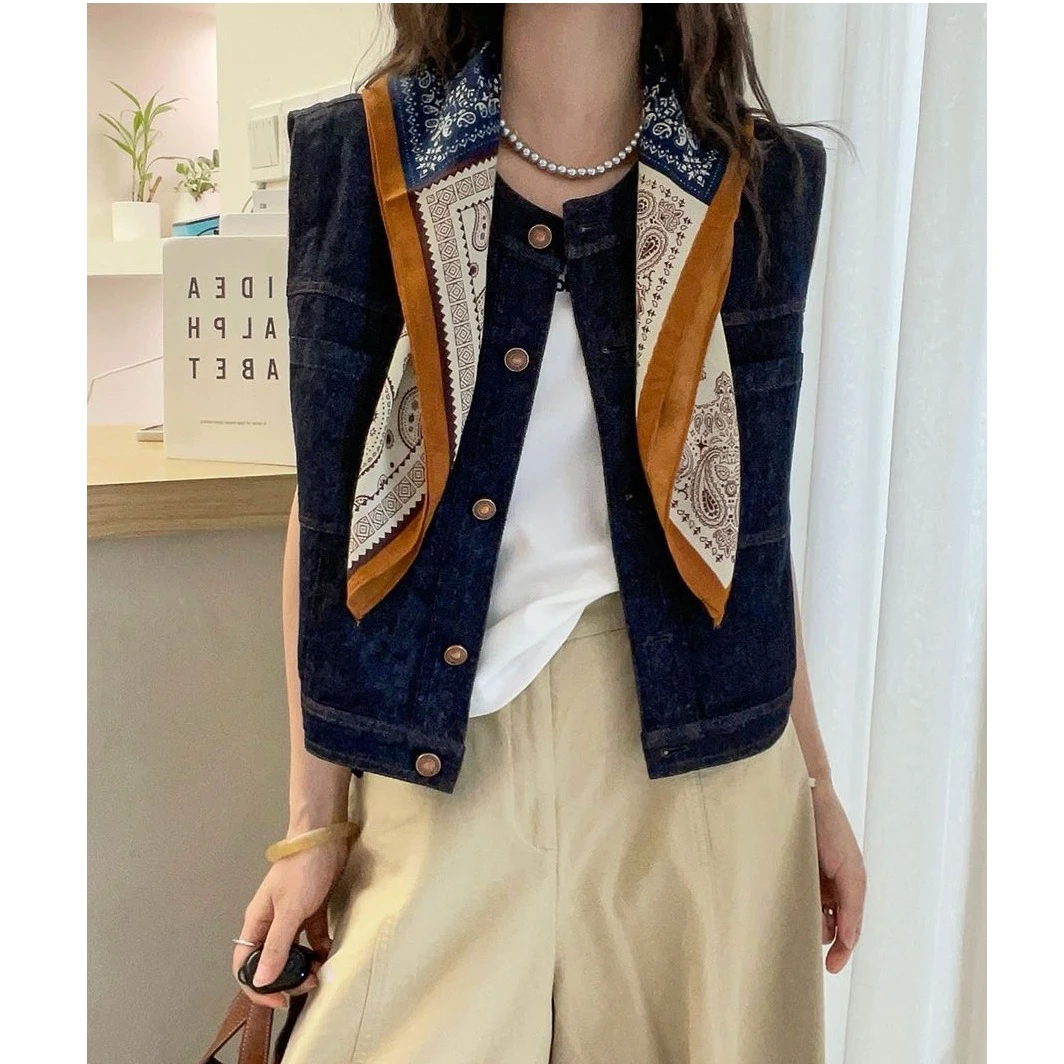 配丝巾牛仔马甲外套女欧洲站2025夏装新款欧货女装时尚洋气上衣潮