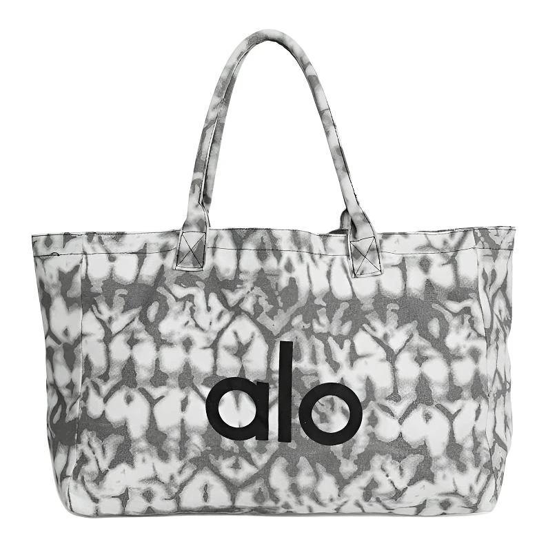 alo yoga 撞色印花图案 棉 托特包Tote包购物袋手提包 女款 灰色