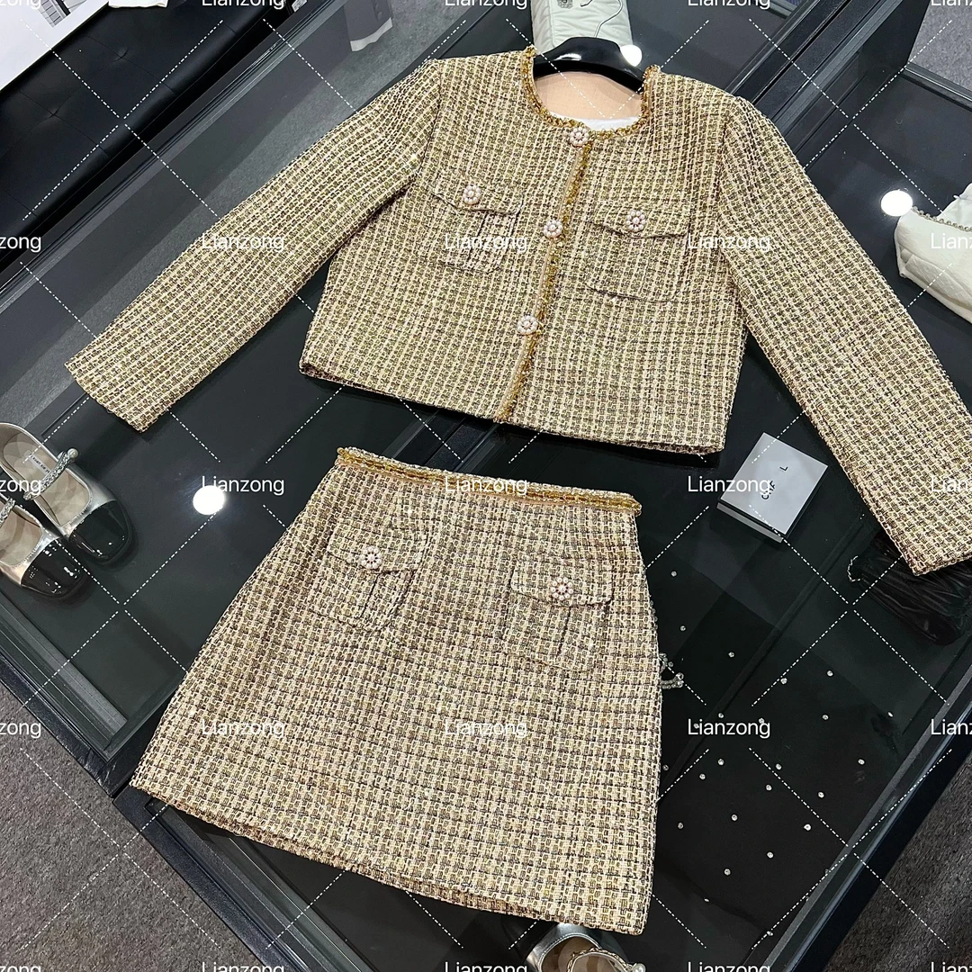 2024秋冬季新款两件套金色重工小香风套装K1022