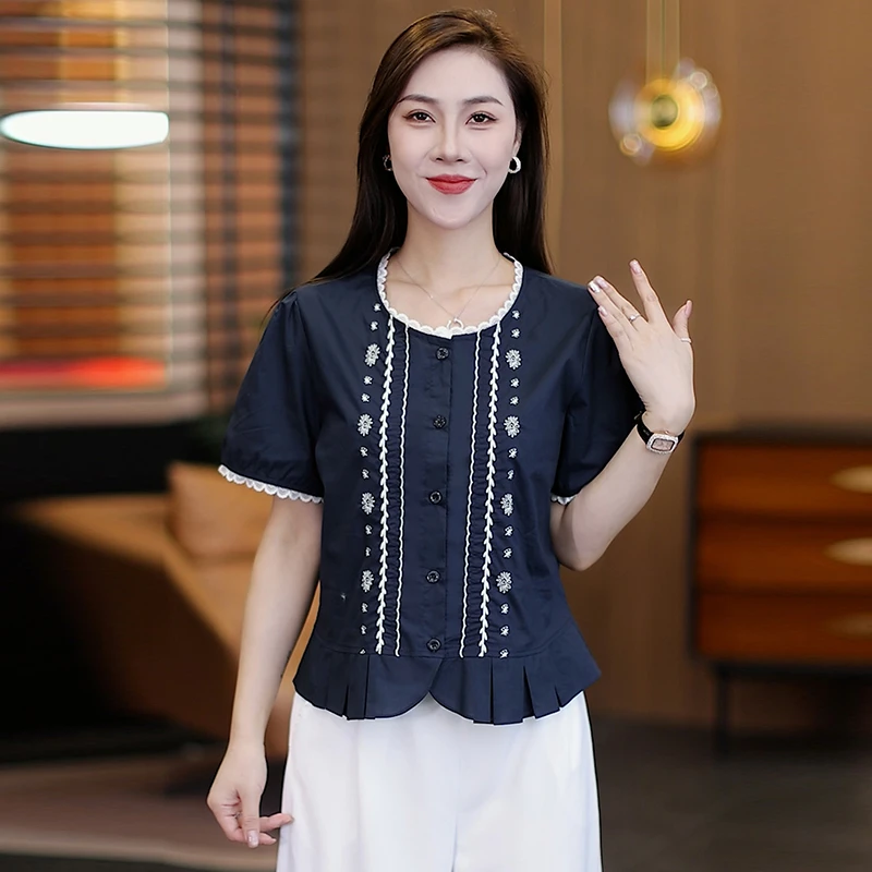 白衬衫女短袖2025新款夏季气质女士上衣小个子荷叶边法式小资小衫