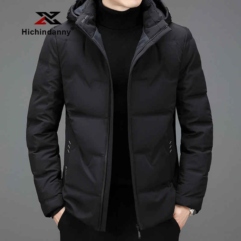 HICHIN冬季保暖羽绒服男士新款可脱卸连帽白鸭绒外套休闲加厚短款