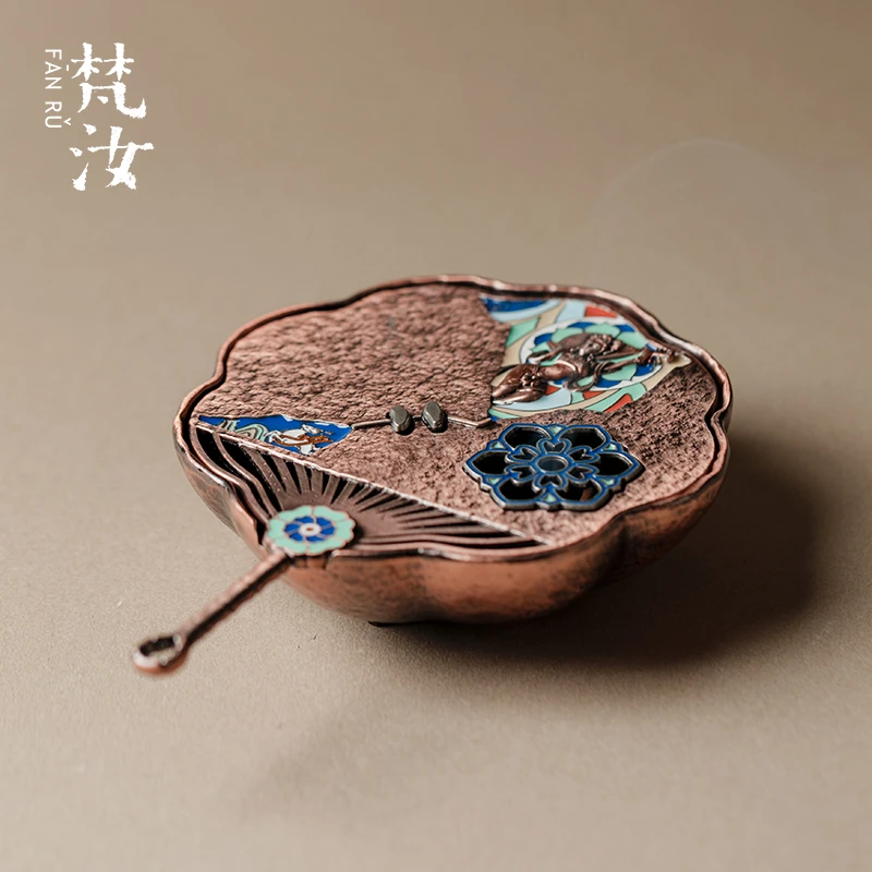 梵汝 珐琅彩团扇香熏炉家用禅意沉香檀香盘香炉功夫茶道香道摆件