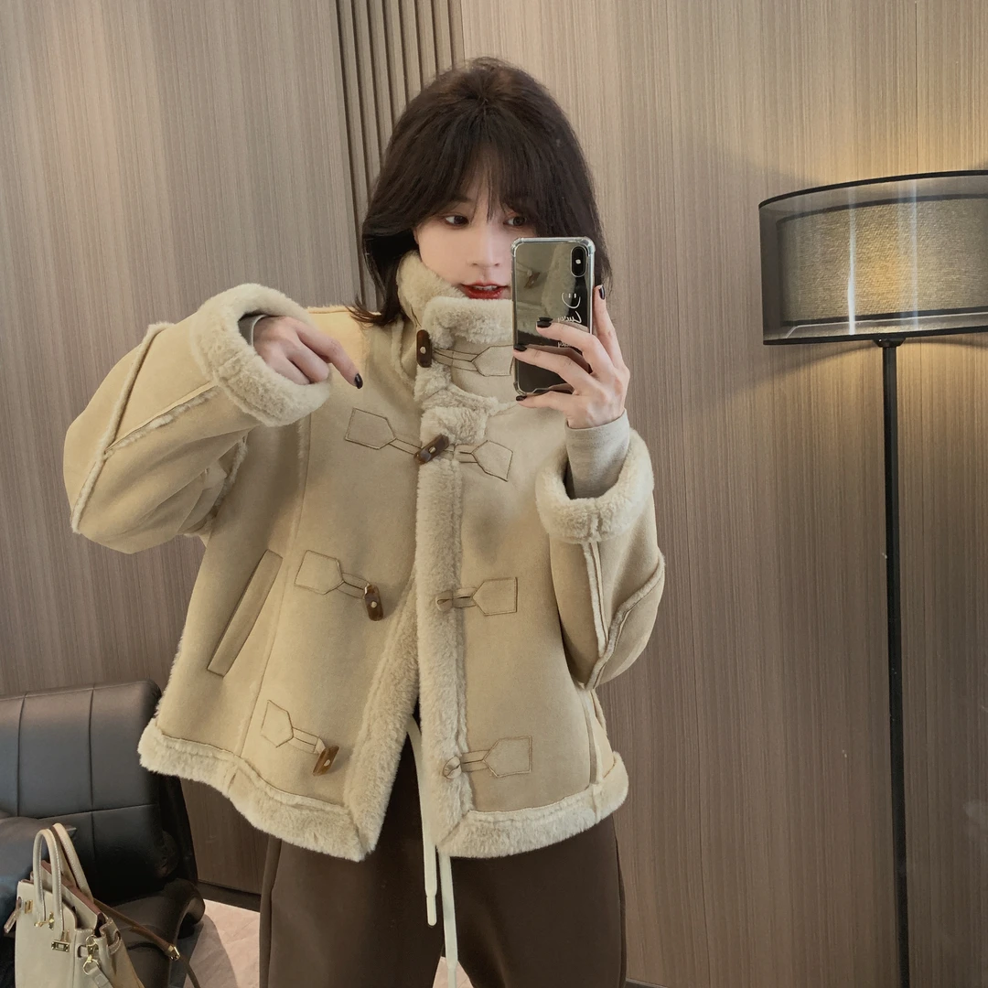 【只出不进】【树脂扣毛毛外套】女士高档外套女秋款外穿休闲百搭外套