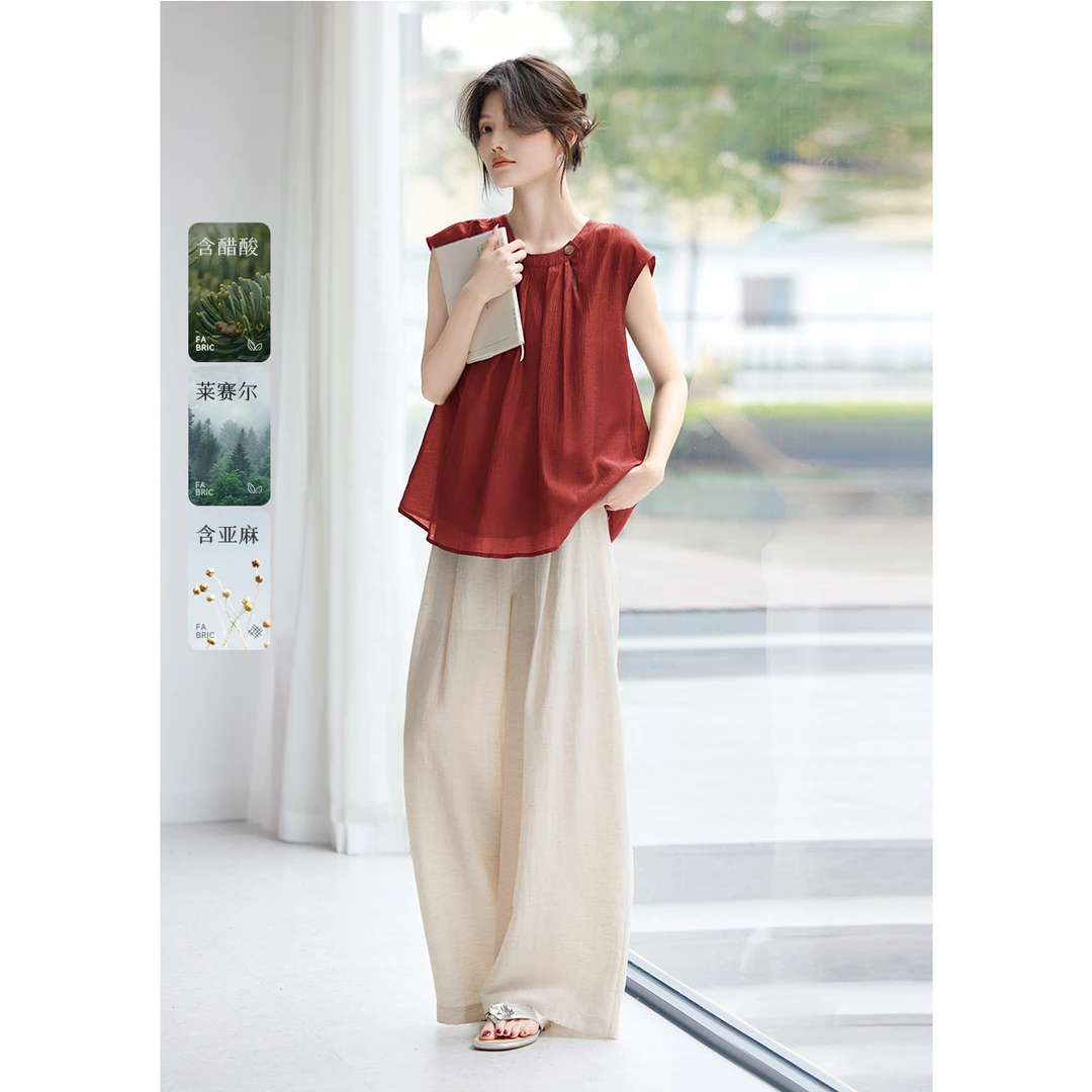 莱赛尔亚麻时尚套装女2025年夏季今年流行的多巴胺穿搭两件套