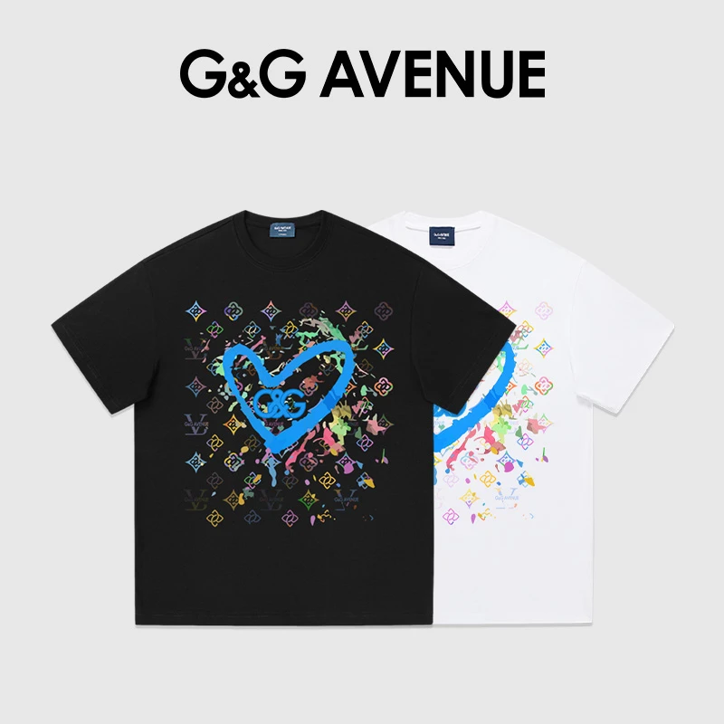 G&G Avenue2025夏季爆款百搭宽松涂鸦印花ins短袖T恤男女同款纯棉