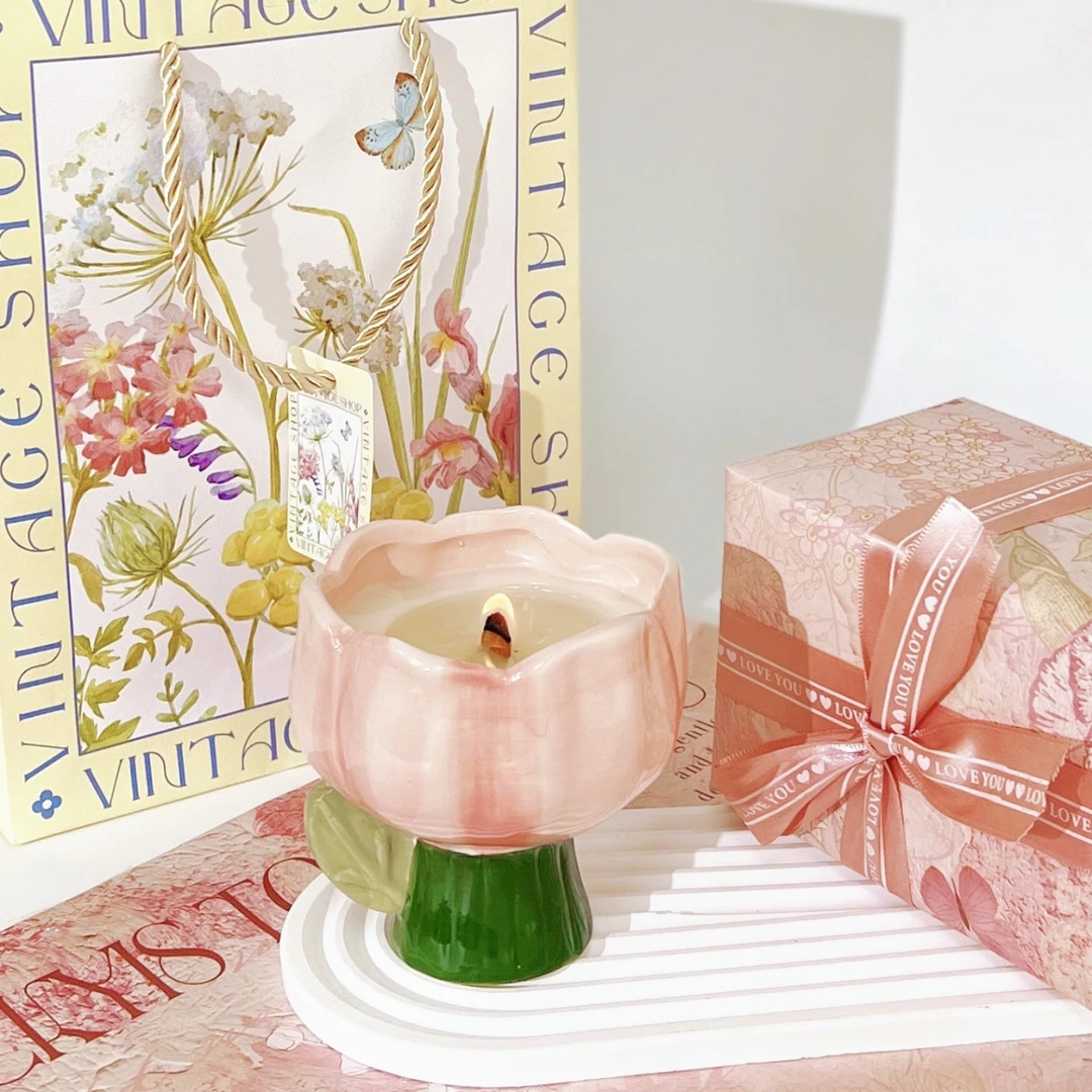 郁金香香薰蜡烛送闺蜜生日礼物伴手礼摆件卧室家用无烟氛围感香熏