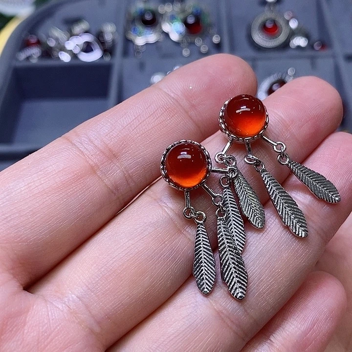 石榴石耳坠银S925镶嵌一**尘