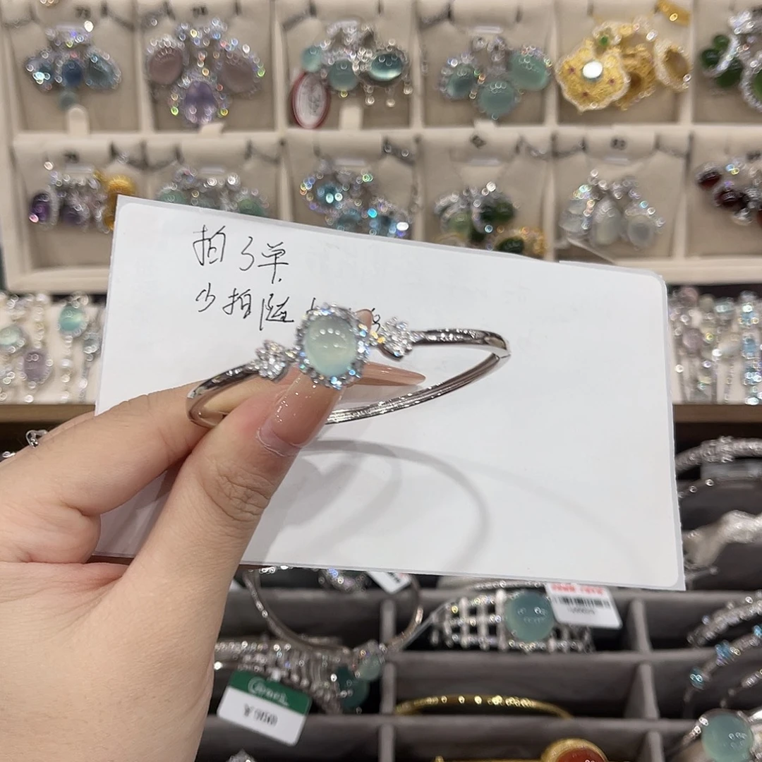 他***e蛇纹石玉银S925镶嵌手镯
