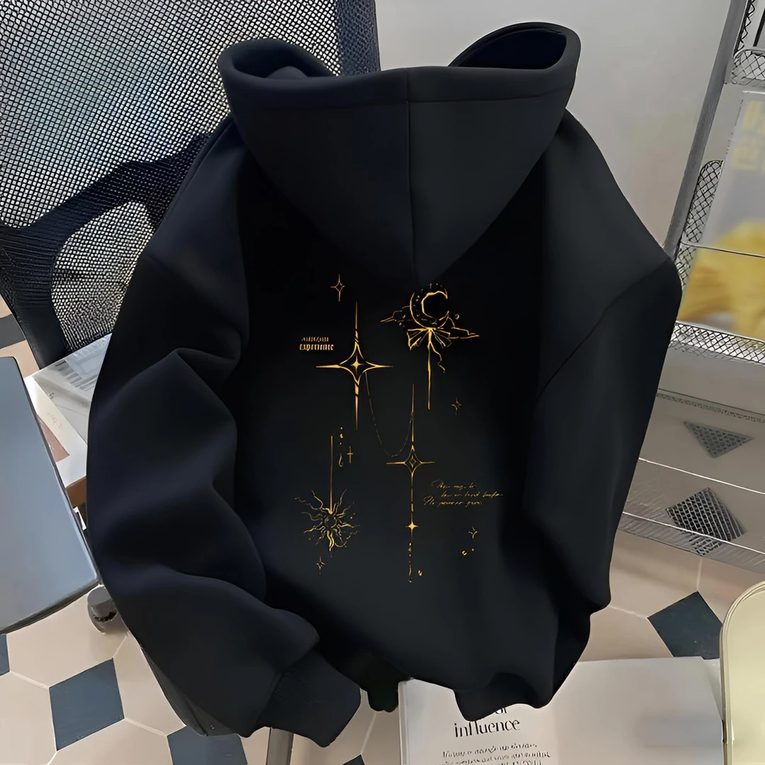 美式硬挺连帽卫衣男时尚简约印花重磅潮牌青年连帽卫衣情侣装ins