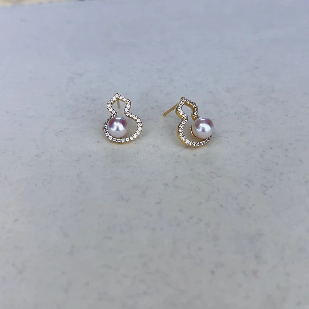 海水珍珠海水akoya设计款耳钉5-6mm银S925镶嵌