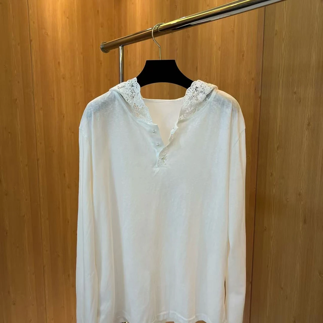 【MU】长袖打底蕾丝打底衫白色时尚百搭女士设计师SY003