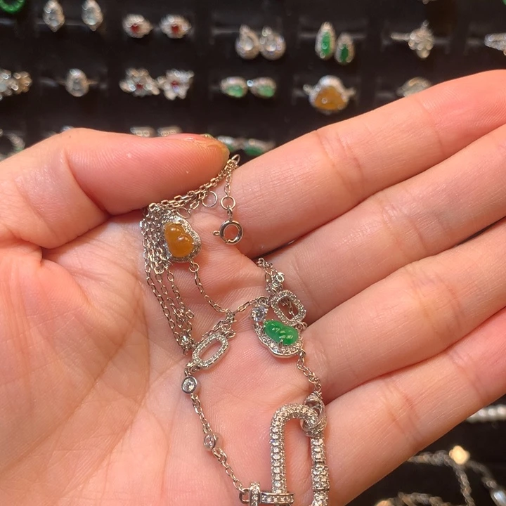 星***星翡翠银S925镶嵌耳饰项链