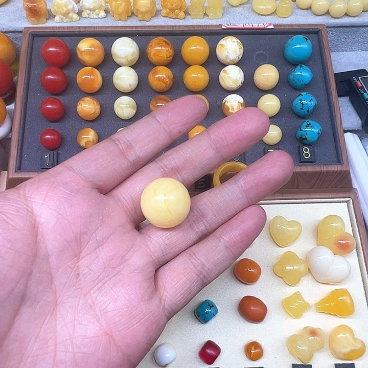 琥珀未镶嵌裸石俄黄单珠