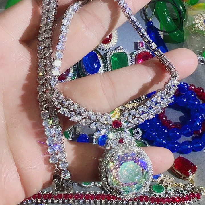 钨金红色蓝色满钻镶嵌