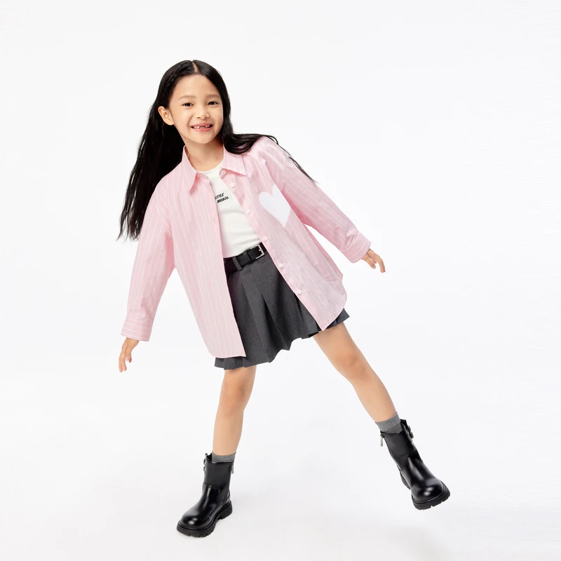 littlemoco童装25新款男女童亲子装条纹长袖衬衫#KBE1SHT009
