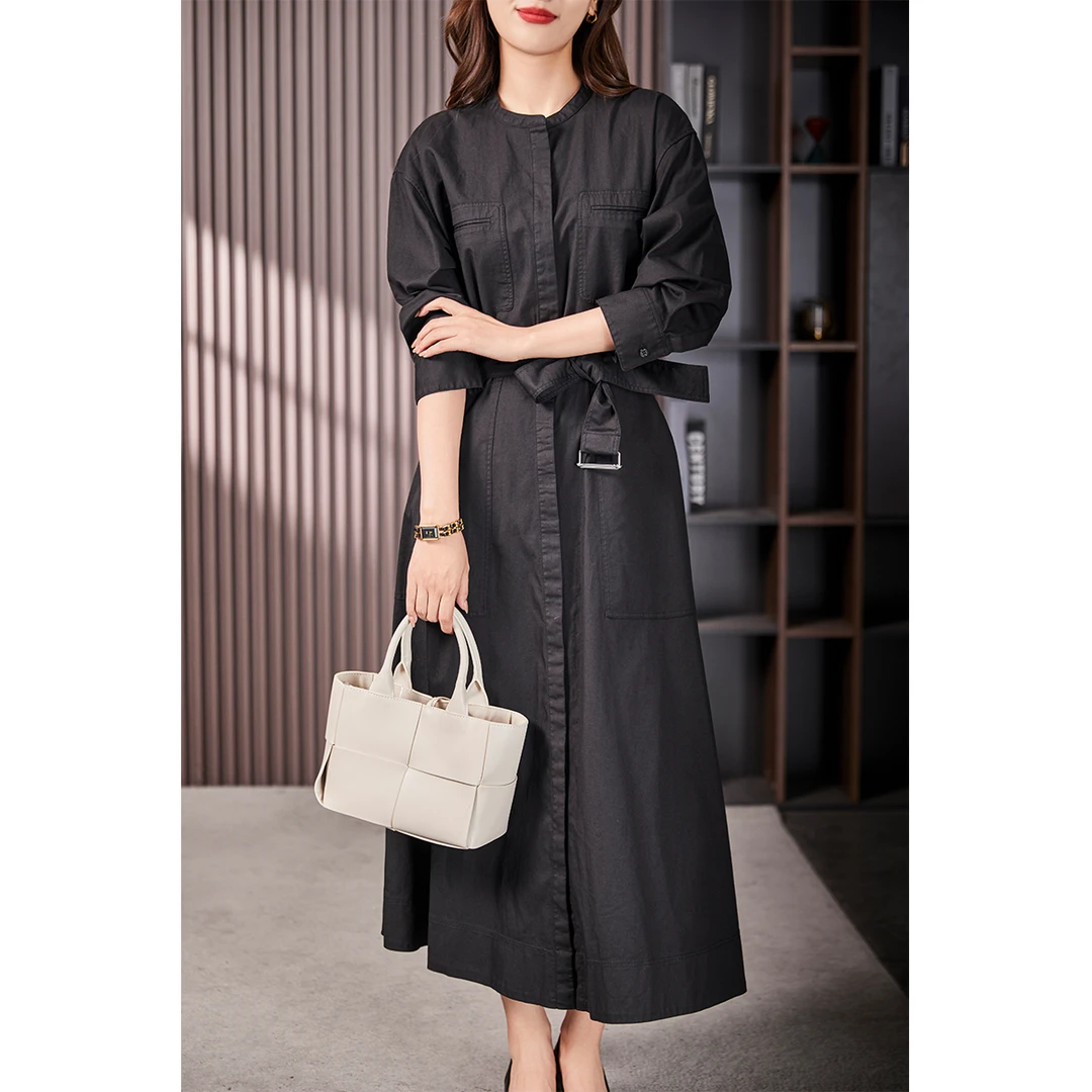 原形时尚显瘦衬衫连衣裙2025秋季新款气质简约长裙90220