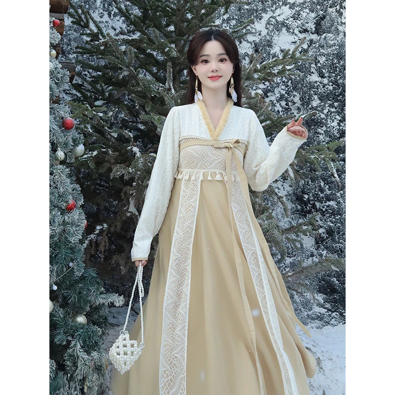 瑶西【玉雪黄杳】汉服国风长款裙子女装爆款2024秋冬新款气质连衣裙