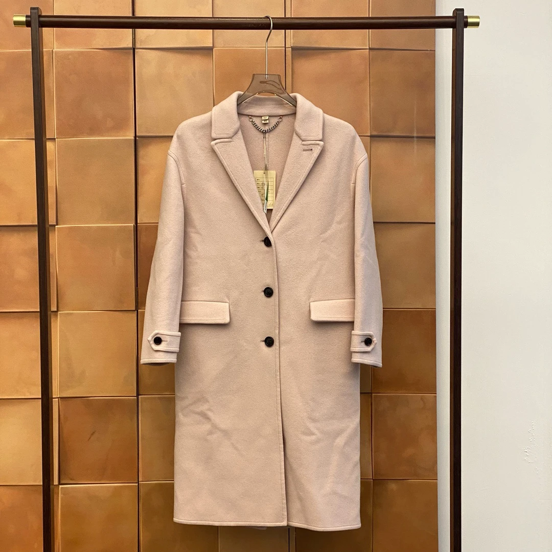 Burberry樱花粉羊绒呢大衣/38码/99新/29044