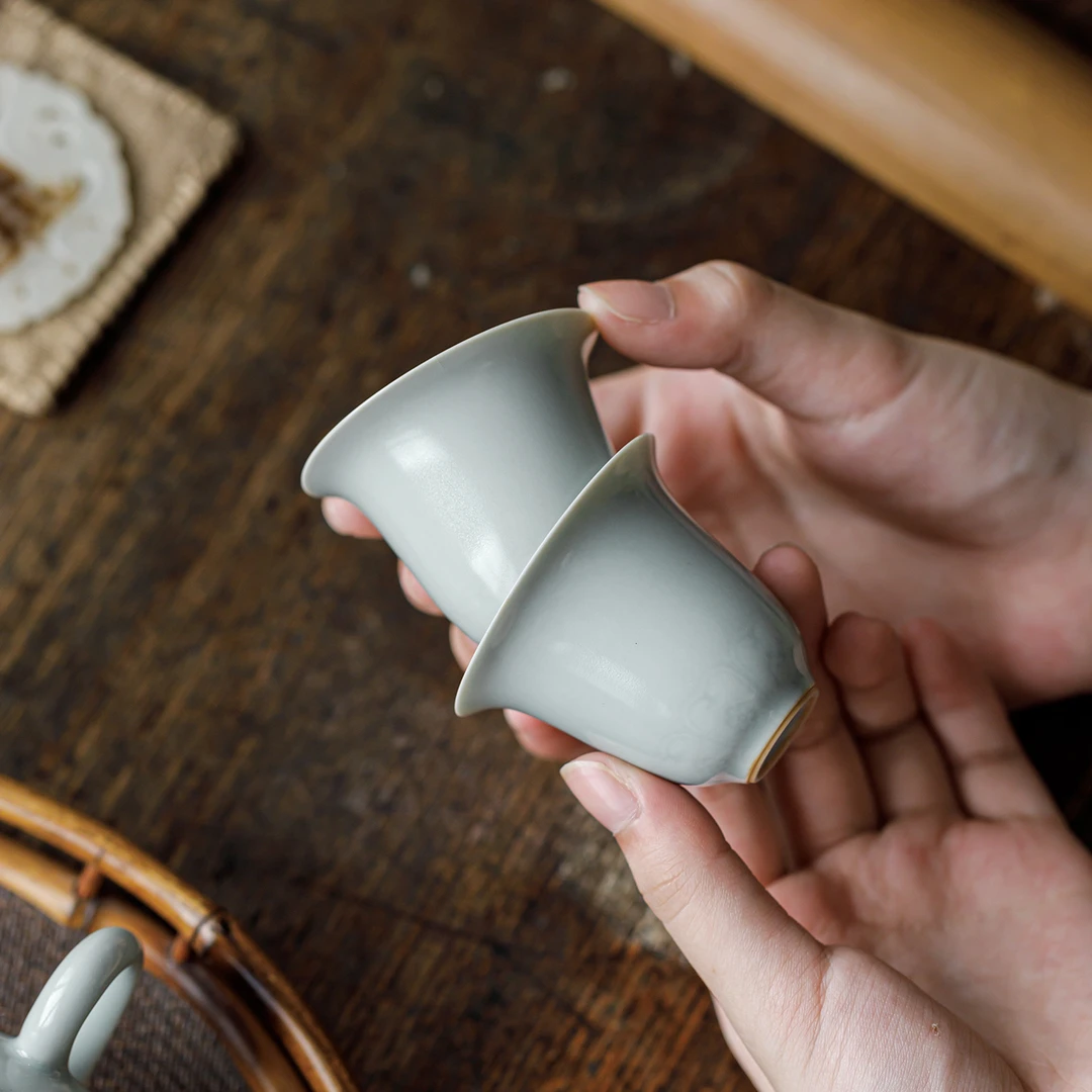 汝窑小茶杯天青色功夫茶具家用品茗杯个人杯汝瓷主人杯陶瓷茶盏