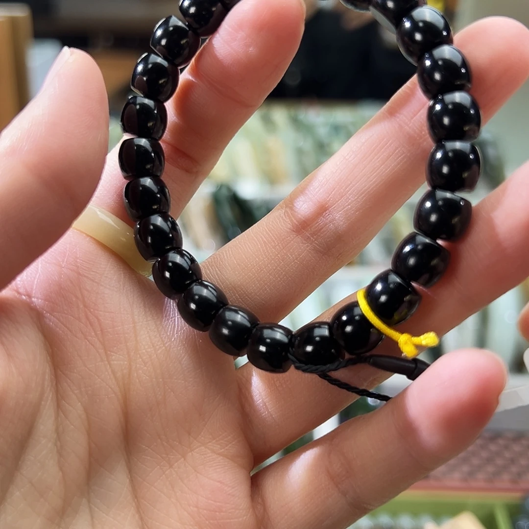 和田玉未镶嵌手串黑青子子料直切7x8