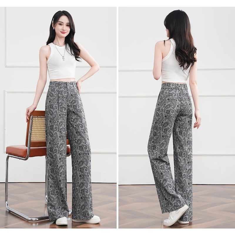 夏季新款提花腰果花薄款阔腿裤显瘦垂感高级感直筒宽松休闲裤
