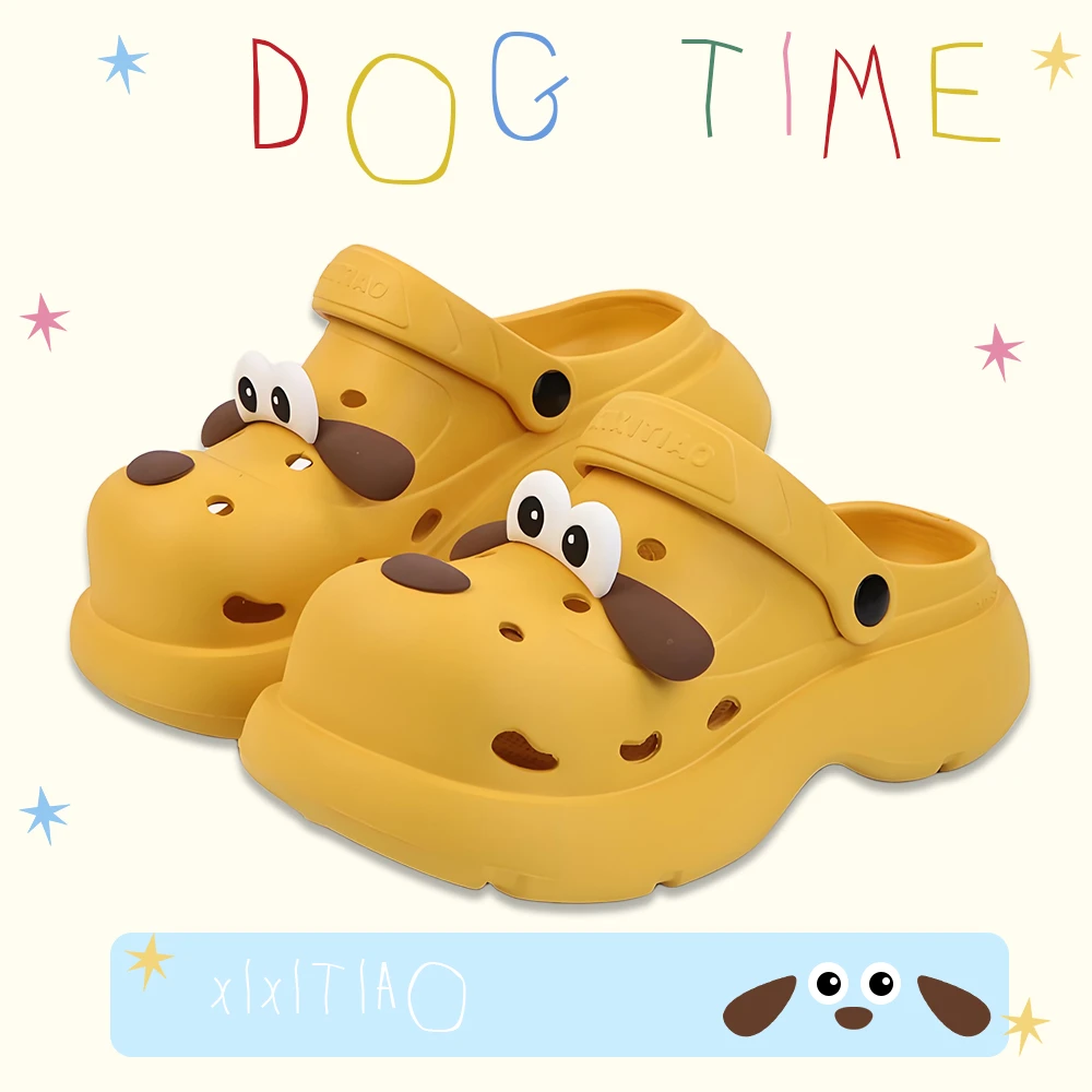 细细条 可爱大眼狗狗外穿厚底包头洞洞鞋防滑夏海边沙滩凉拖ins女