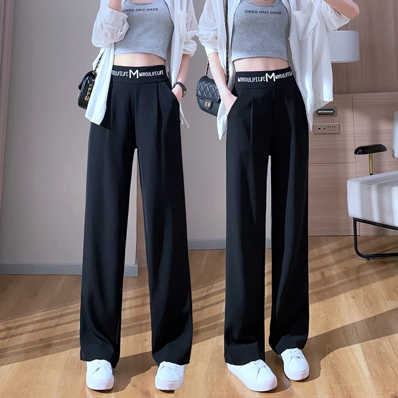 西装阔腿裤女新款春夏季大码胖MM垂感宽松直筒窄版休闲裤