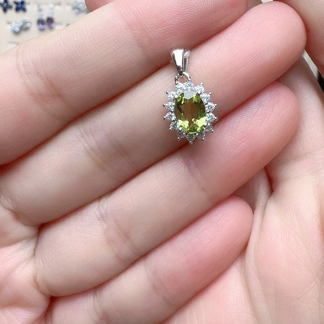 橄榄石吊坠(不含链)银S925镶嵌吊坠387