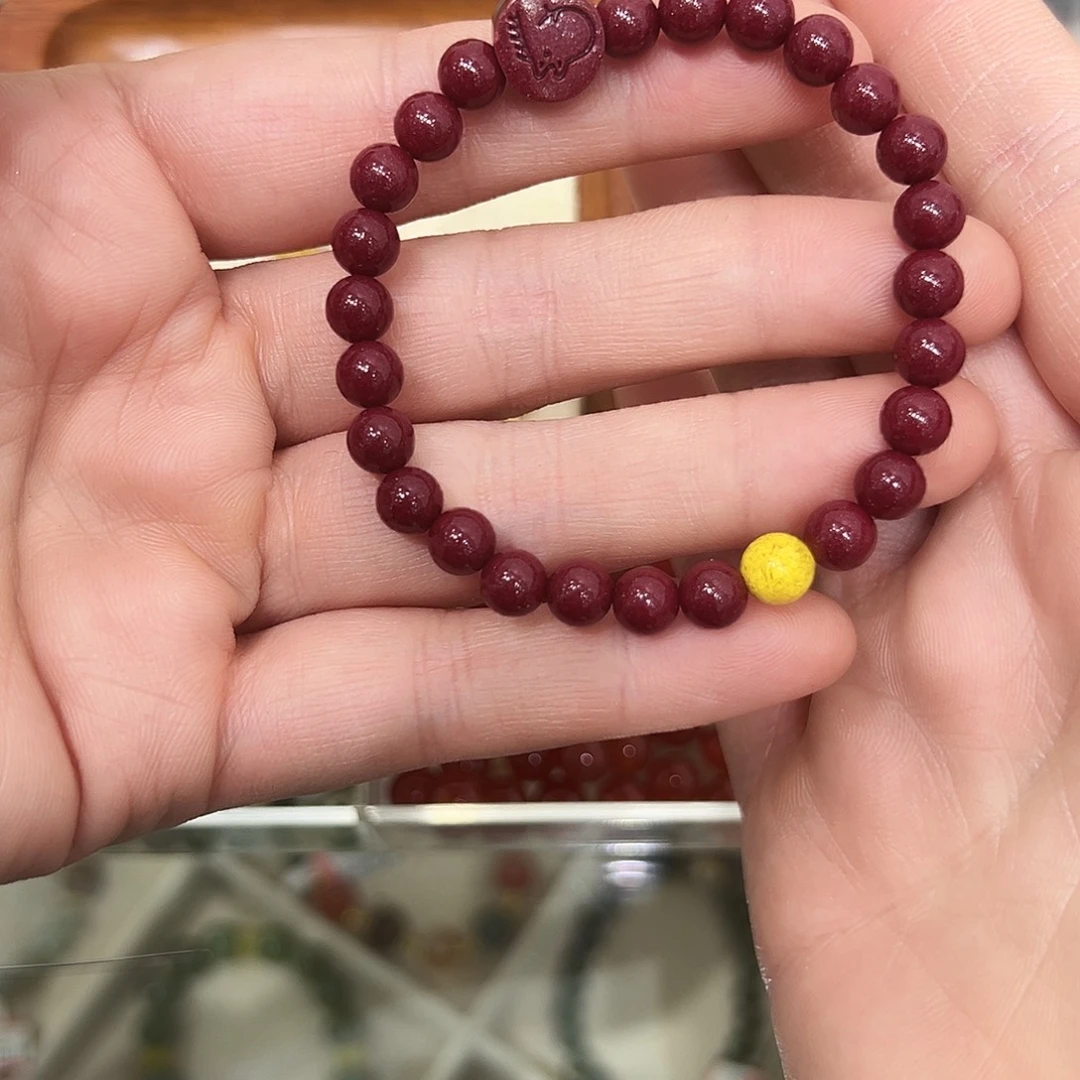 天然辰砂生肖马 6毫米紫金沙手串