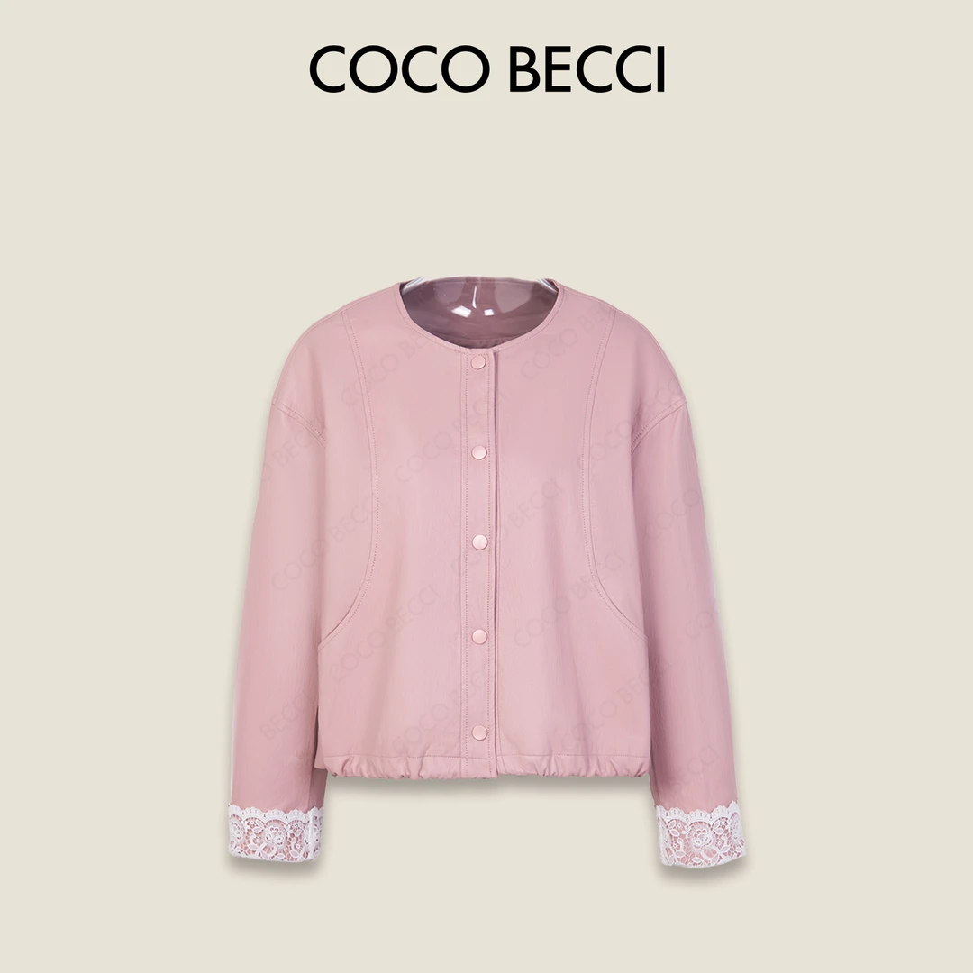 COCO BECCI【白桃粉皮衣】绯色蕾丝氛围感时尚外套CFLJC200044