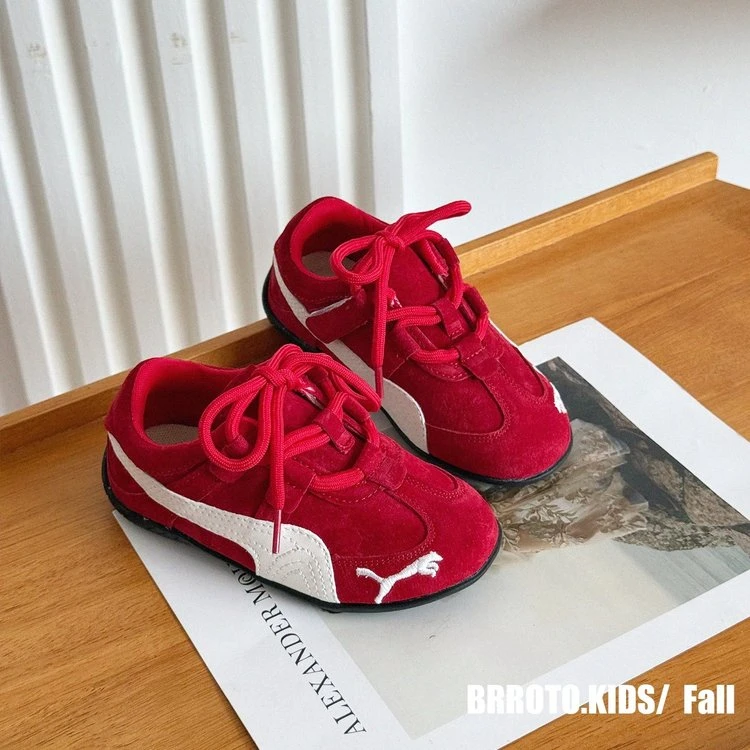 儿童时尚百搭韩版休闲鞋红色2025秋季新款男童女童运动鞋复古