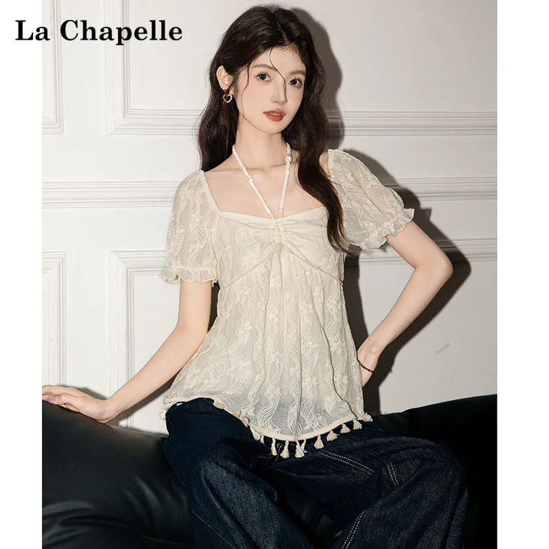 拉夏贝尔法式纯欲慵懒风泡泡袖衬衫女2025新款气质休闲短袖上衣夏