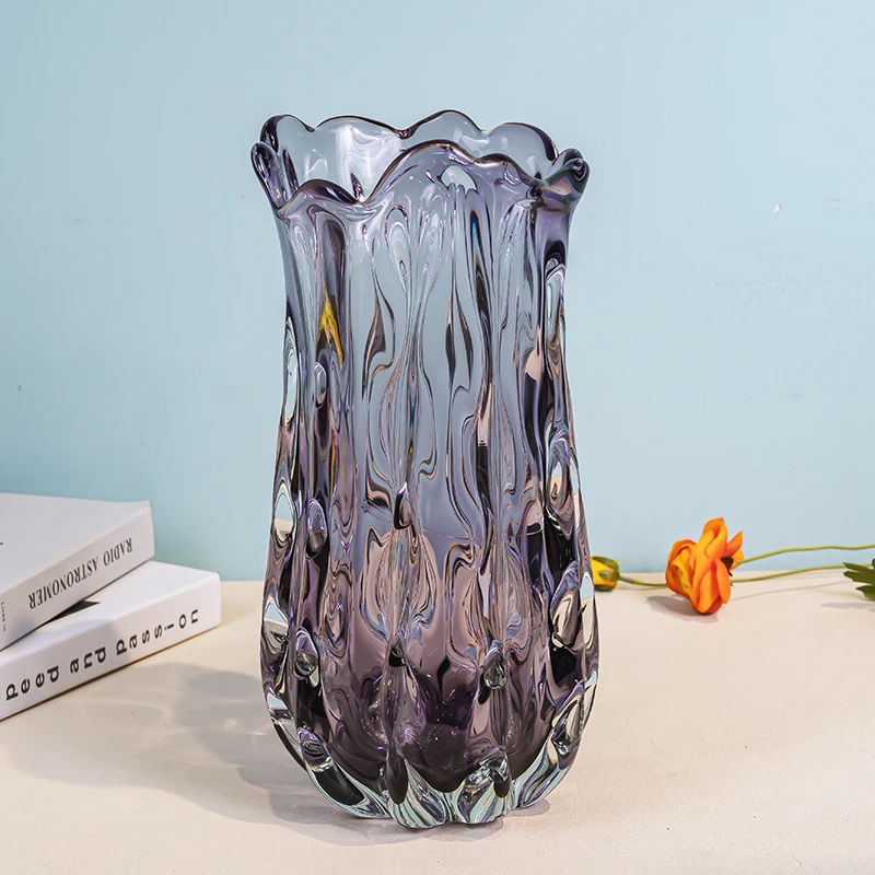 L015 现代化紫罗兰掐花琉璃花瓶客厅书房样板间居家装饰插花器